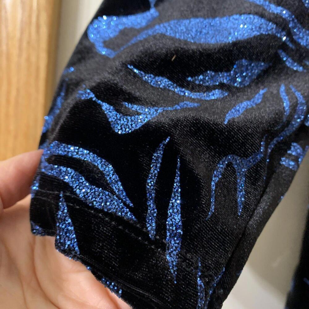 Notations Vtg Plus Sz 2X  Black Blue Velvet Glitter Animal Print Cocktail Party‌ - Picture 9 of 9
